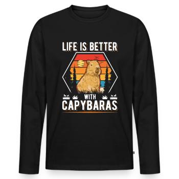 La vie est meilleure avec CapybarasBarabara - T-shirt manches longues Premium bio Homme - noir - Devant - Nico (187cm)