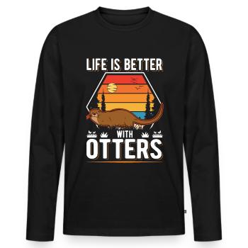 Life is better with Otters Fischotter Seeotter - Männer Premium Bio Langarmshirt - Schwarz - Vorne - Nico (187cm)