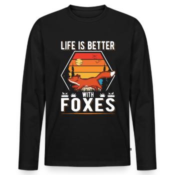 La vie est meilleure avec Foxes Fuchs - T-shirt manches longues Premium bio Homme - noir - Devant - Nico (187cm)