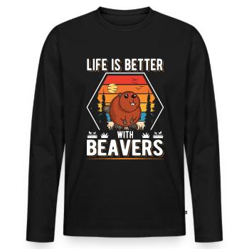 Life is better with Beavers Biber - Männer Premium Bio Langarmshirt - Schwarz - Vorne - Nico (187cm)