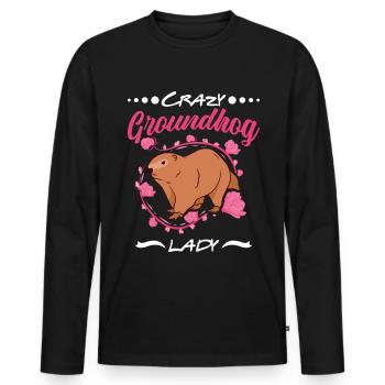 Verrückte Murmeltier Frau Crazy Groundhog lady - Männer Premium Bio Langarmshirt - Schwarz - Vorne - Nico (187cm)