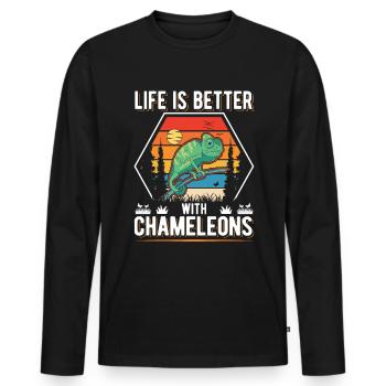 La vie est meilleure avec Chameleons Chameleon - T-shirt manches longues Premium bio Homme - noir - Devant - Nico (187cm)