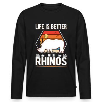 Life is better with Rhinos Nashorn - Männer Premium Bio Langarmshirt - Schwarz - Vorne - Nico (187cm)