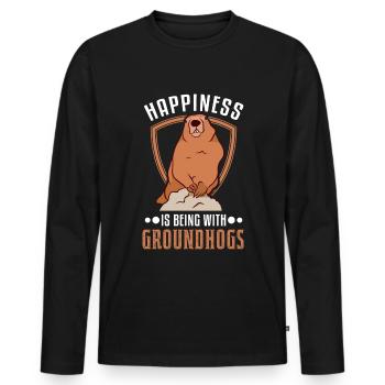 Happiness is being with Groundhogs Marmot - Men's Premium Organic Long Sleeve Shirt - black - Front - Nico (187cm)