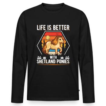 Life is better with Shetland Ponies Shetty - Männer Premium Bio Langarmshirt - Schwarz - Vorne - Nico (187cm)