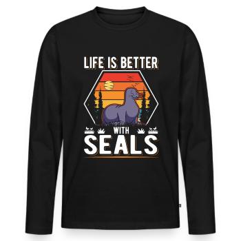 Life is better with Seal Robbe - Men's Premium Organic Long Sleeve Shirt - black - Front - Nico (187cm)