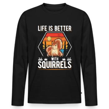 Life is better with Squirrels Squirrel - Men's Premium Organic Long Sleeve Shirt - black - Front - Nico (187cm)