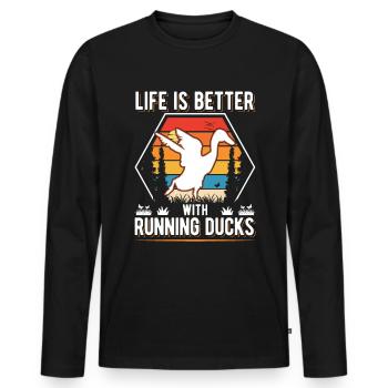 Life is better with Running Ducks Laufente - Men's Premium Organic Long Sleeve Shirt - black - Front - Nico (187cm)