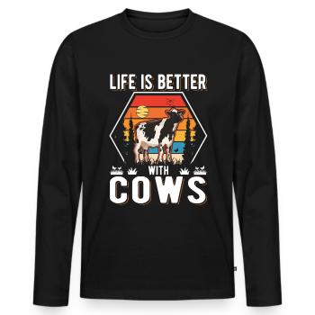 Life is better with Cows Cow Cattle Breeder - Men's Premium Organic Long Sleeve Shirt - black - Front - Nico (187cm)