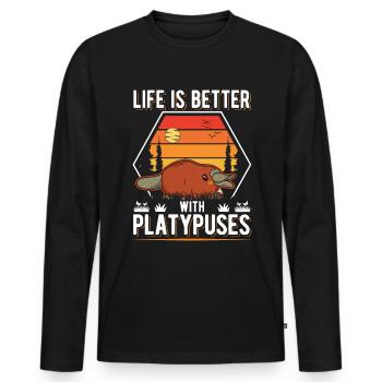 Life is better with Platypuses Schnabeltier - Men's Premium Organic Long Sleeve Shirt - black - Front - Nico (187cm)