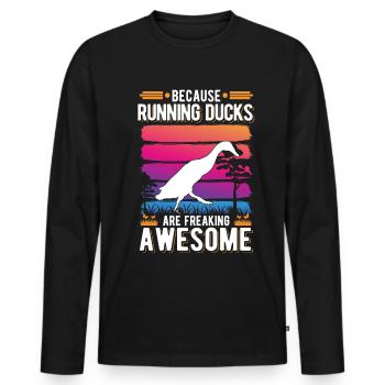 Indian Running Gift Runner Duck - Men's Premium Organic Long Sleeve Shirt - black - Front - Nico (187cm)