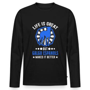 Galgo Espanol Gift Spanish Greyhound - Men's Premium Organic Long Sleeve Shirt - black - Front - Nico (187cm)