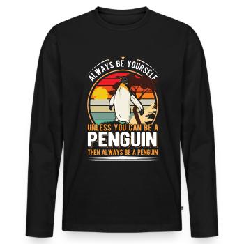 Pingouin Cadeau Pingouin - T-shirt manches longues Premium bio Homme - noir - Devant - Nico (187cm)