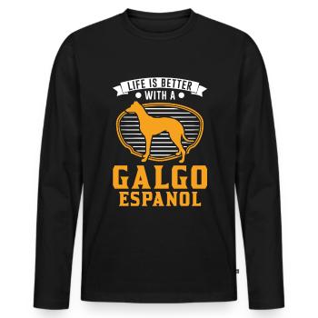 Life is better with a Galgo Espanol - Men's Premium Organic Long Sleeve Shirt - black - Front - Nico (187cm)