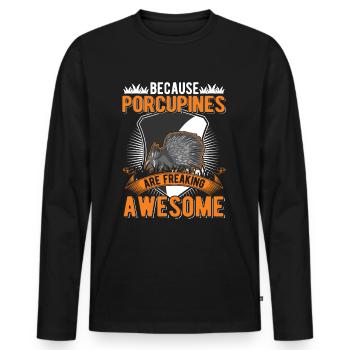 Porc-épic Cadeau Porc-épic - T-shirt manches longues Premium bio Homme - noir - Devant - Nico (187cm)