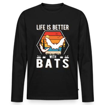 Life is better with Bats Bat - Men's Premium Organic Long Sleeve Shirt - black - Front - Nico (187cm)