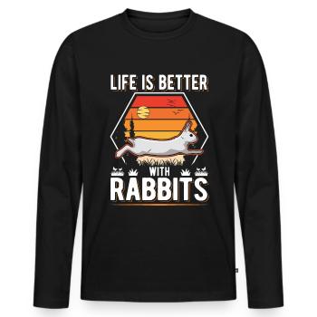 La vie est meilleure avec Rabbits Rabbit Bunnies - T-shirt manches longues Premium bio Homme - noir - Devant - Nico (187cm)