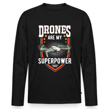 Drones are my superpower Drohne Drohnenpilot - Männer Premium Bio Langarmshirt - Schwarz - Vorne - Nico (187cm)