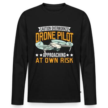 Attention Drone Pilote Drone Révisé - T-shirt manches longues Premium bio Homme - noir - Devant - Nico (187cm)