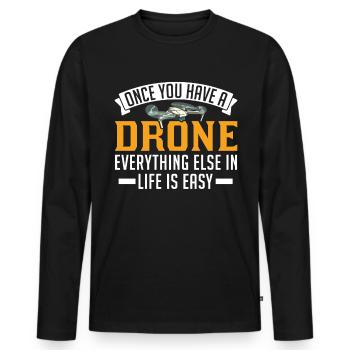 Drone Cadeau Quadcopter Drone Pilote - T-shirt manches longues Premium bio Homme - noir - Devant - Nico (187cm)