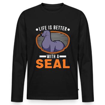 Life is better with a Seal Robbe - Men's Premium Organic Long Sleeve Shirt - black - Front - Nico (187cm)
