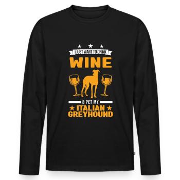 Lévrier italien et vin - T-shirt manches longues Premium bio Homme - noir - Devant - Nico (187cm)