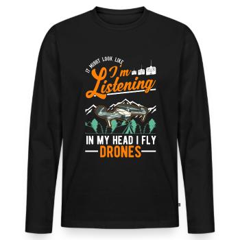 Drone Pilot Gift Drone Quadcopter - Men's Premium Organic Long Sleeve Shirt - black - Front - Nico (187cm)