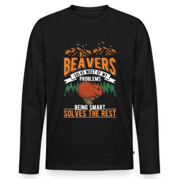 Biber Geschenk Biberdamm - Männer Premium Bio Langarmshirt - Schwarz - Vorne - Nico (187cm)
