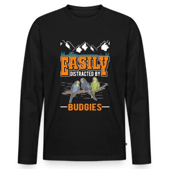 Facilement distrait par les perruches Budgerigar - T-shirt manches longues Premium bio Homme - noir - Devant - Nico (187cm)
