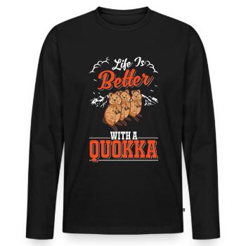 Life is better with a Quokka short-tailed kangaroo - Men's Premium Organic Long Sleeve Shirt - black - Front - Nico (187cm)