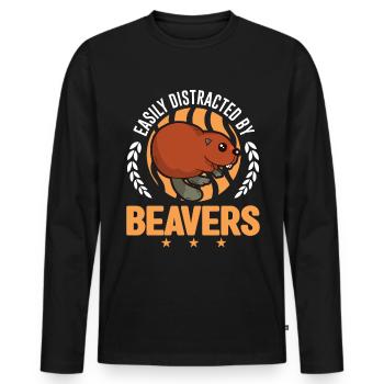Easily distracted by Beavers Biber - Männer Premium Bio Langarmshirt - Schwarz - Vorne - Nico (187cm)