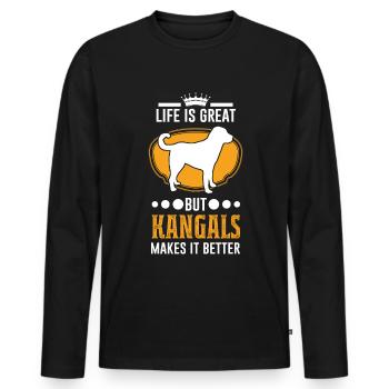 La vie est géniale Mais Kangals la rend meilleure - T-shirt manches longues Premium bio Homme - noir - Devant - Nico (187cm)