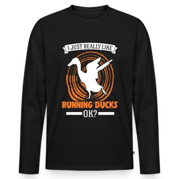 J’aime beaucoup Running Ducks, ok Laufente - T-shirt manches longues Premium bio Homme - noir - Devant - Nico (187cm)
