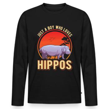 Juste un garçon qui aime Hippo Hippo Hippo Hippo Hippo Hippo - T-shirt manches longues Premium bio Homme - noir - Devant - Nico (187cm)