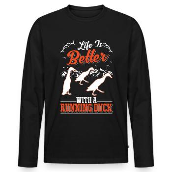 Life is better with a Running Duck Laufente - Men's Premium Organic Long Sleeve Shirt - black - Front - Nico (187cm)