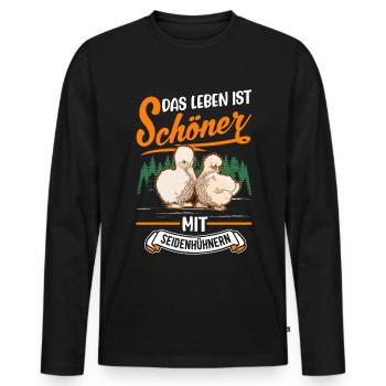 Das Leben ist schöner mit Seidenhühnern - Männer Premium Bio Langarmshirt - Schwarz - Vorne - Nico (187cm)