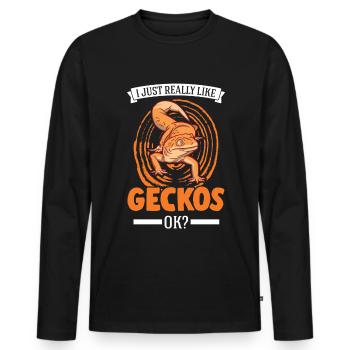 I just really like Geckos Leopardgecko - Männer Premium Bio Langarmshirt - Schwarz - Vorne - Nico (187cm)