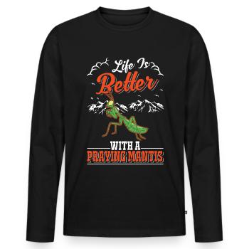 Gottesanbeterin Mantis Fangschrecke - Männer Premium Bio Langarmshirt - Schwarz - Vorne - Nico (187cm)