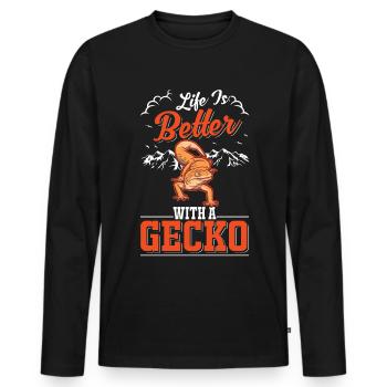 Life is better with a Gecko Leopardgecko - Männer Premium Bio Langarmshirt - Schwarz - Vorne - Nico (187cm)