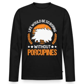 Porc-épic Cadeau Porc-épic - T-shirt manches longues Premium bio Homme - noir - Devant - Nico (187cm)