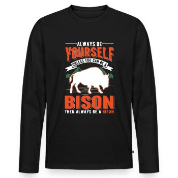 Buffalo Cadeau Bison Buffallo Eau Buffle - T-shirt manches longues Premium bio Homme - noir - Devant - Nico (187cm)