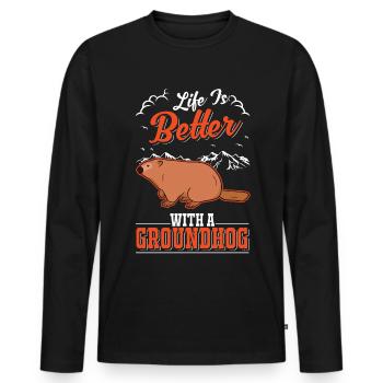 Life is better with a Groundhog Marmot - Men's Premium Organic Long Sleeve Shirt - black - Front - Nico (187cm)