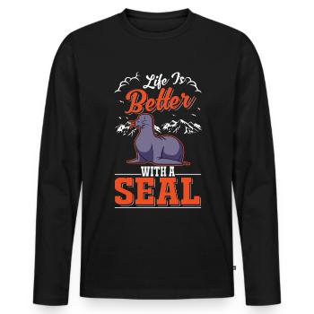 Life is better with a Seal Robben Seehund - Men's Premium Organic Long Sleeve Shirt - black - Front - Nico (187cm)