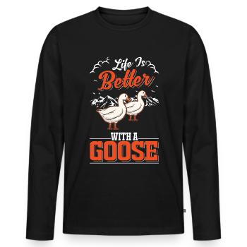 Life is better with a Goose Goose Breeder Goose - Men's Premium Organic Long Sleeve Shirt - black - Front - Nico (187cm)