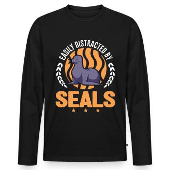 Easily distracted by Seal Seehund Robben - Men's Premium Organic Long Sleeve Shirt - black - Front - Nico (187cm)