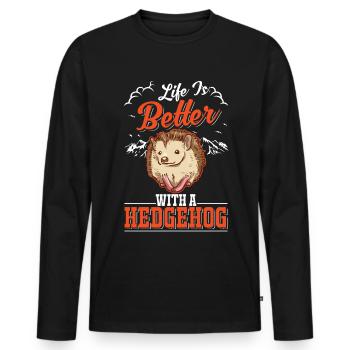 Life is better with a Hedgehog Igel - Men's Premium Organic Long Sleeve Shirt - black - Front - Nico (187cm)