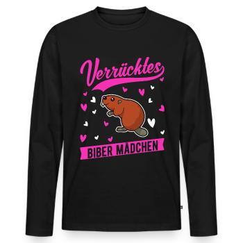Verrücktes Biber Mädchen - Männer Premium Bio Langarmshirt - Schwarz - Vorne - Nico (187cm)