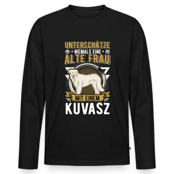 Kuvasz Alte Frau Ungarischer Kuvasz - Männer Premium Bio Langarmshirt - Schwarz - Vorne - Nico (187cm)