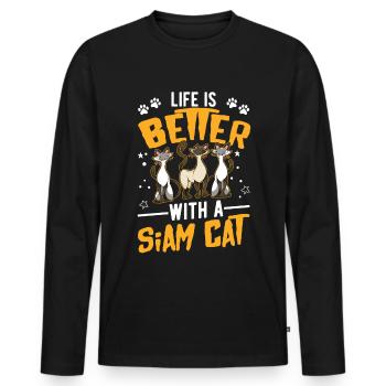 Life is better with a Siam Cat Siamkatze - Men's Premium Organic Long Sleeve Shirt - black - Front - Nico (187cm)