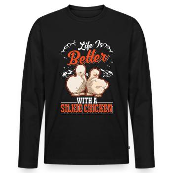 La vie est meilleure avec un Silkie Chicken Seidenhuhn - T-shirt manches longues Premium bio Homme - noir - Devant - Nico (187cm)